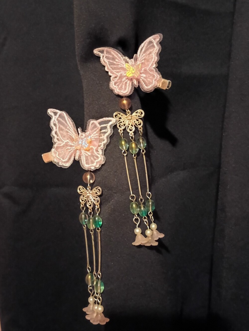 Butterfly Tassel Hair Clips - Pink Floral Design